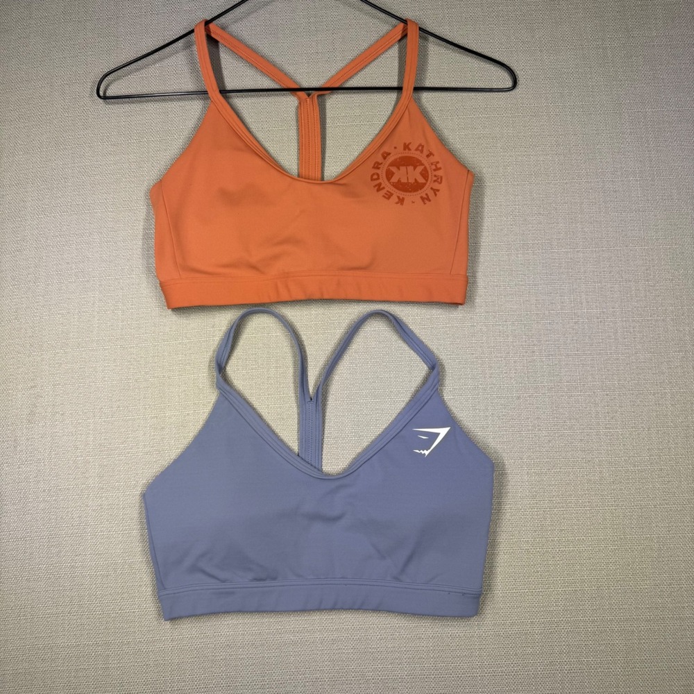 BUNDLE Gymshark Womens KKFIT V-Neck Sports Bras Orange Purple Size XS